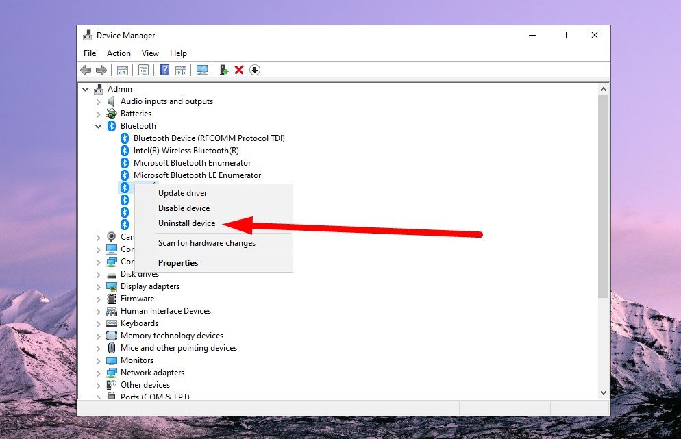 Gỡ cài đặt trình điều khiển Bluetooth trong Device Manager