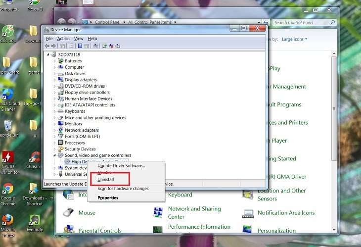 Gỡ cài đặt trình điều khiển High Definition Audio để cài đặt lại khi laptop bị lỗi âm thanh