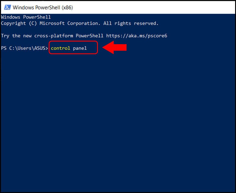 Gõ lệnh Control Panel vào PowerShell