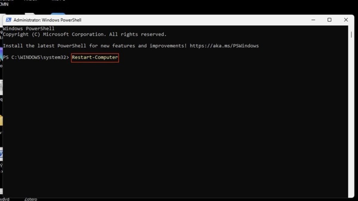 Gõ lệnh Restart-Computer trong PowerShell