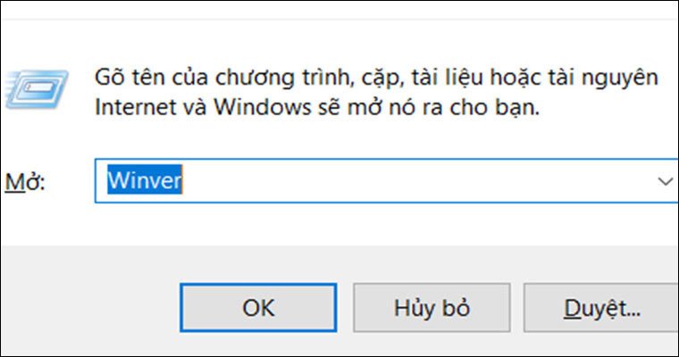 Gõ lệnh Winver vào hộp thoại Run để kiểm tra hệ điều hành Windows