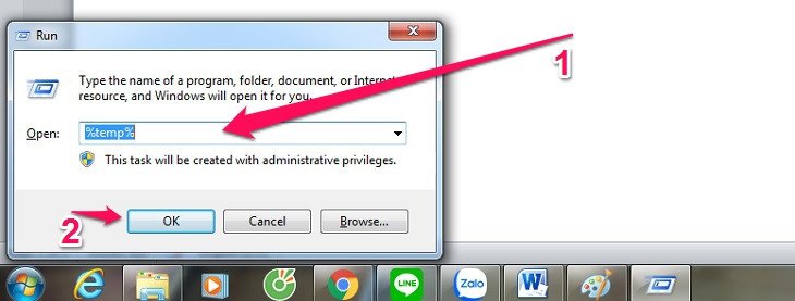Gõ "%temp%" vào cửa sổ Run để truy cập thư mục chứa dữ liệu tạm thời.