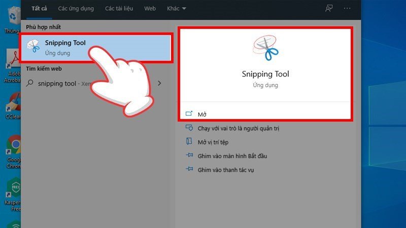 Gõ tìm Snipping Tool để sử dụng công cụ chụp màn hình