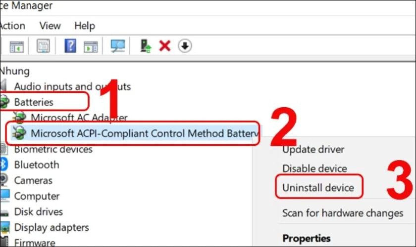 Gỡ và cài đặt lại Battery Driver
