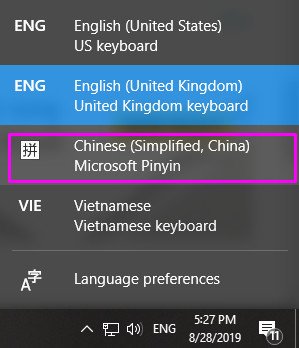 Gói ngôn ngữ tiếng Trung đã được cài đặt thành công, sẵn sàng để sử dụng Pinyin