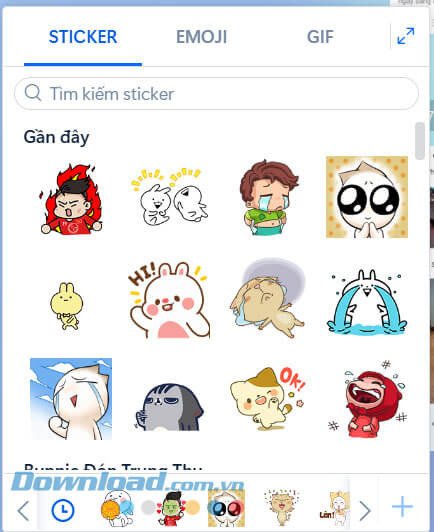 Gửi sticker Zalo trên máy tính