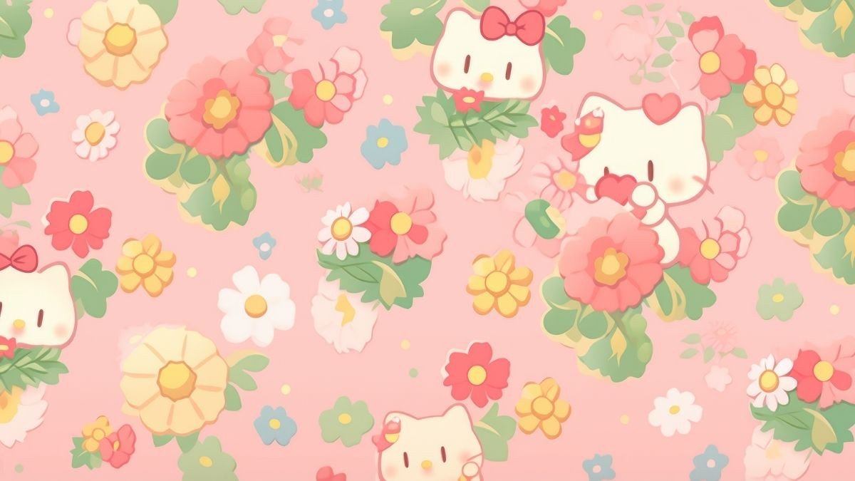 Hello Kitty dễ thương với những bông hoa nhỏ xinh