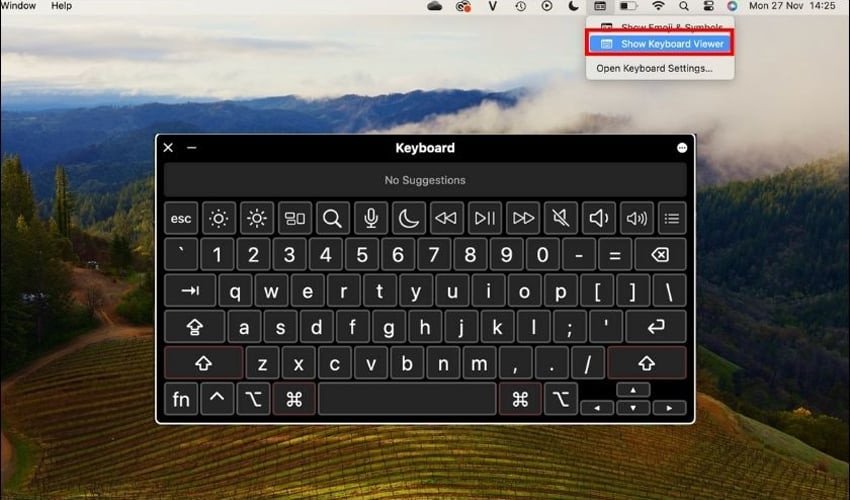 Hiển thị bàn phím ảo trên MacBook giúp người dùng bấm @ khi cần
