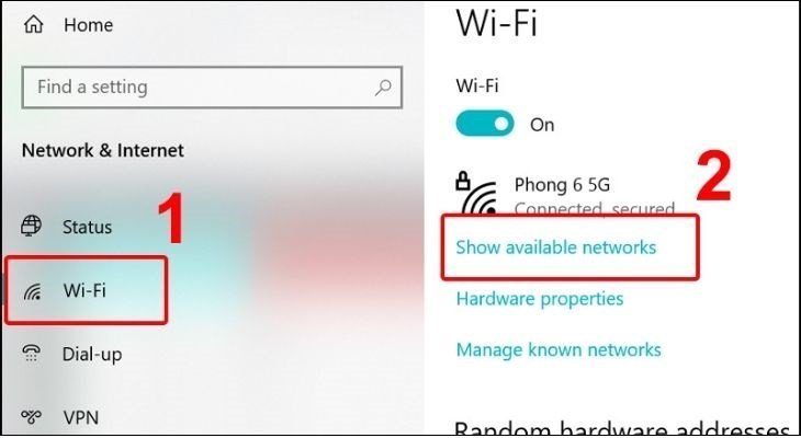 Hiển thị các mạng Wi-Fi khả dụng trên laptop Lenovo
