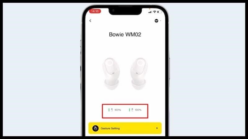 hiển thị phần trăm pin của tai nghe Baseus trong ứng dụng