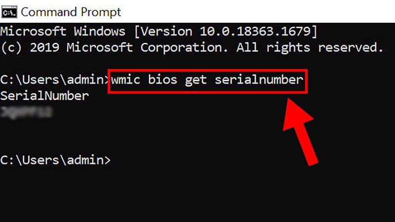 Hiển thị Service Tag Dell (serial number) bằng lệnh wmic bios get serialnumber trong Command Prompt