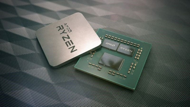 Hình ảnh cận cảnh một bộ vi xử lý AMD Ryzen, thành phần quan trọng của laptop