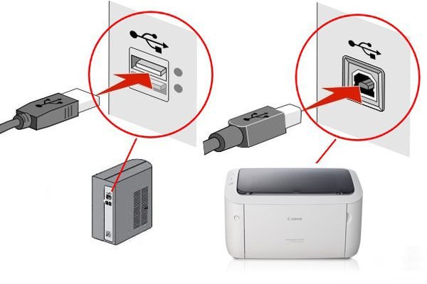 Hình ảnh kết nối máy in Canon 6030 với laptop qua cổng USB