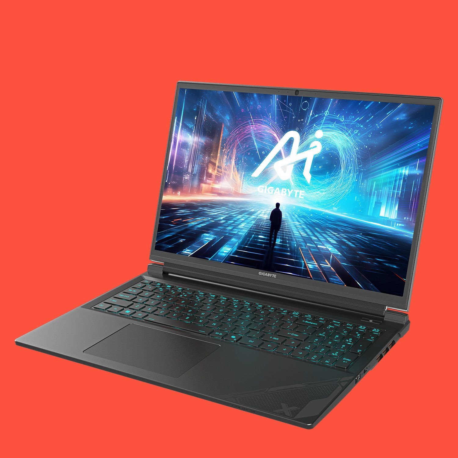 Hình ảnh laptop chơi game Gigabyte G6X RTX 4060 màu xám kim loại, đặt trên một bề mặt phẳng, nổi bật với thiết kế tối giản