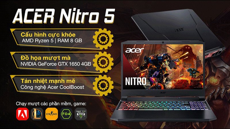 Hình ảnh laptop Gaming Acer Nitro 5 với cấu hình phù hợp chơi LOL