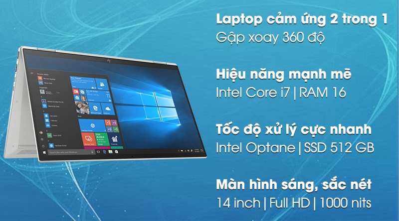 Hình ảnh laptop HP EliteBook X360 1040 G7 14 inch mỏng nhẹ ở chế độ tablet.