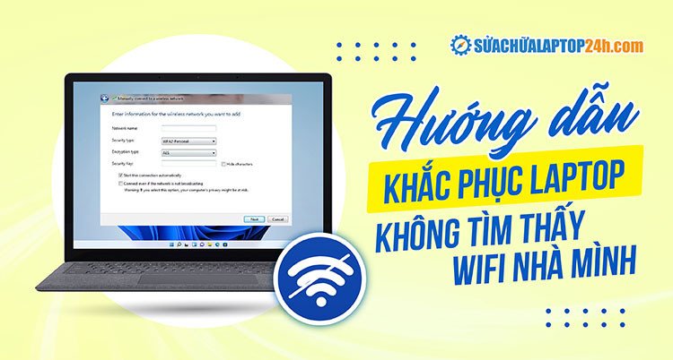 Hình ảnh minh họa laptop không tìm thấy wifi, biểu tượng Wi-Fi bị lỗi