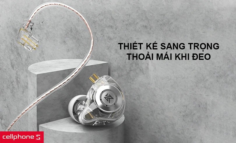 Hình ảnh minh họa thiết kế trong suốt của tai nghe KZ EDX Pro, cho thấy sự tinh tế và trọng lượng siêu nhẹ của sản phẩm