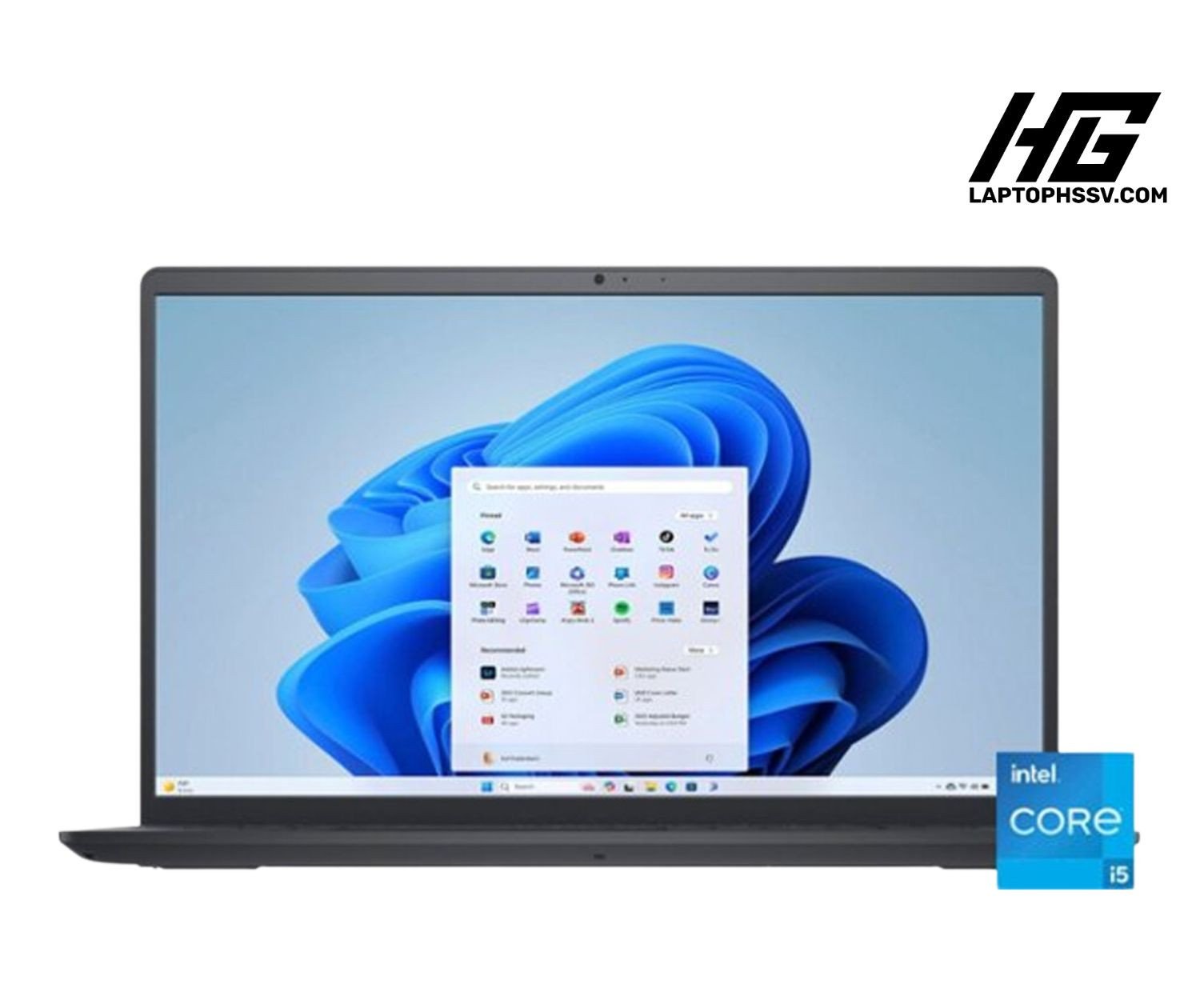 Hình ảnh tổng thể laptop Dell Inspiron 15 3520-5810BLK 102F0 màu đen, nổi bật trên nền trắng, thể hiện thiết kế sang trọng