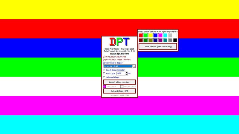 Hình minh họa phần mềm test màn hình laptop Dead Pixel Tester