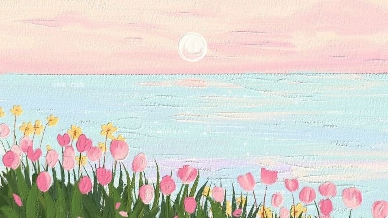 Hình nền desktop ngộ nghĩnh hình cô gái tóc vàng pastel