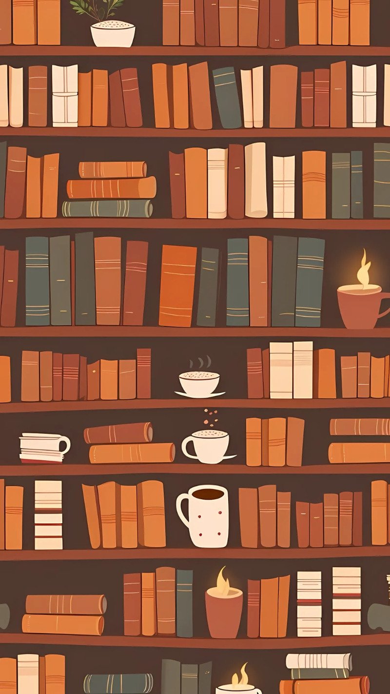 Hình nền kệ sách 3D với không gian thư viện cổ điển