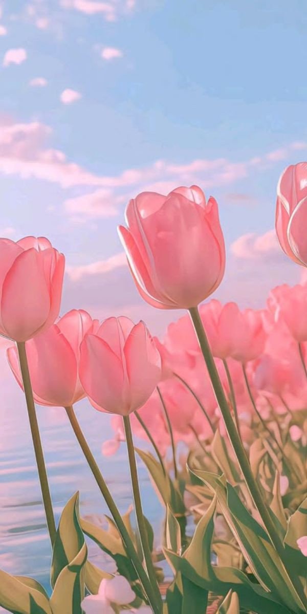 Hình nền laptop 4K hoa tulip hồng, cánh hoa mềm mại dưới ánh nắng
