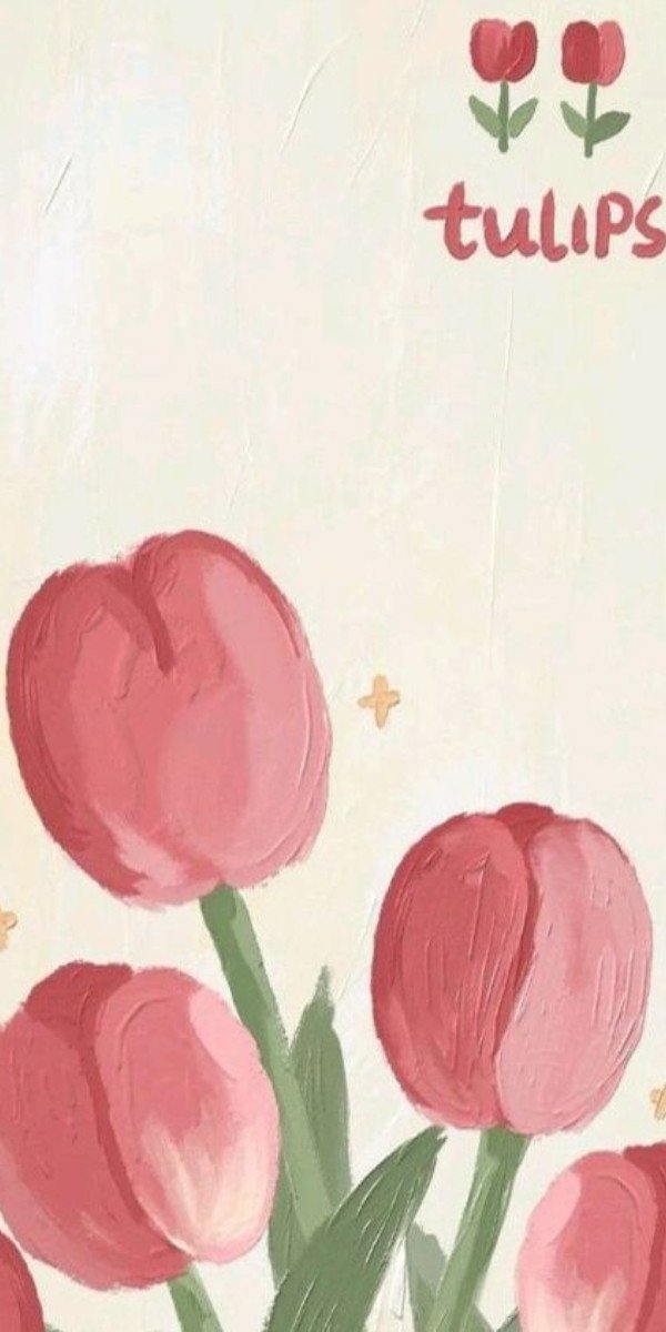 Hình nền laptop 4K hoa tulip vẽ tay, phong cách tối giản