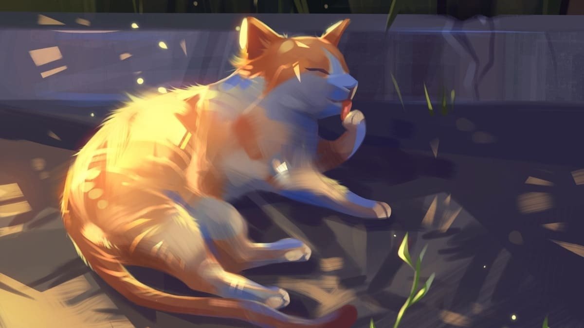 Hình nền laptop con mèo anime đang say giấc nồng trên chiếc gối êm ái, mang lại cảm giác bình yên