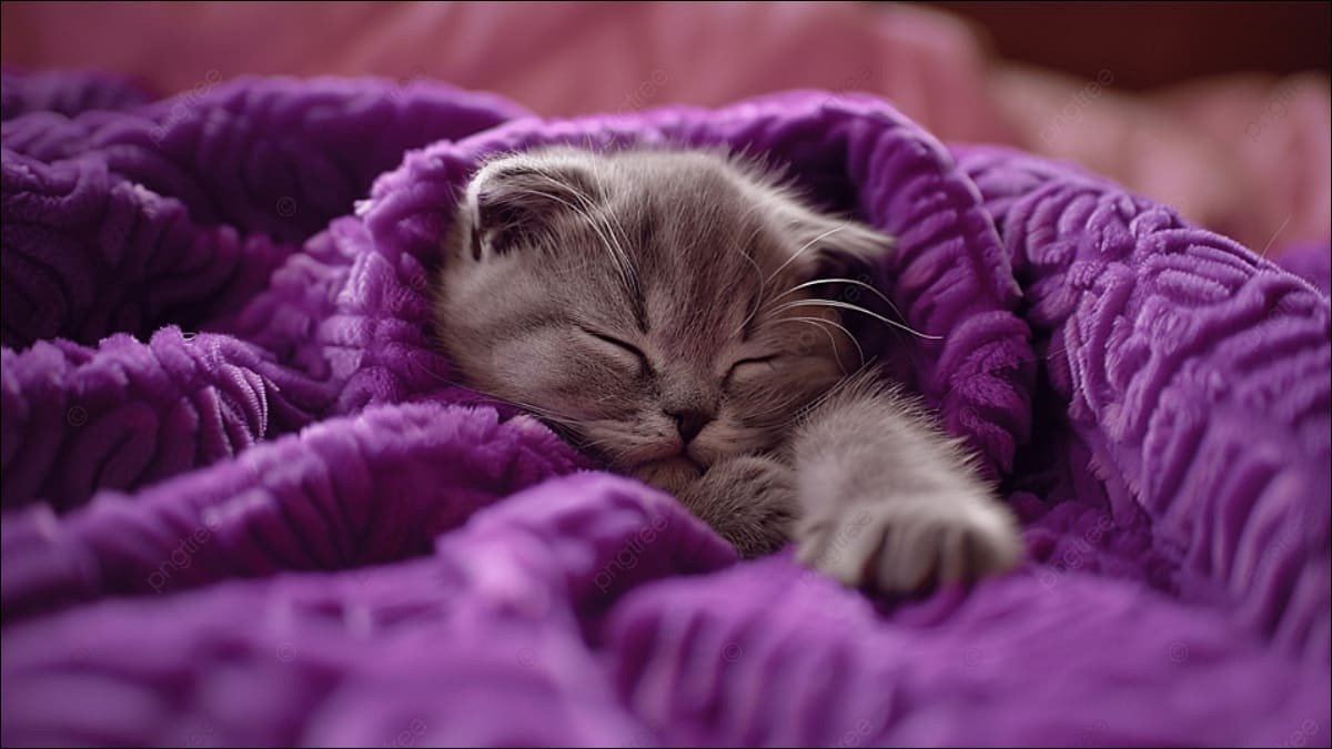 Hình nền laptop con mèo con cuộn mình trong giỏ len ấm áp, toát lên vẻ đáng yêu và bình yên