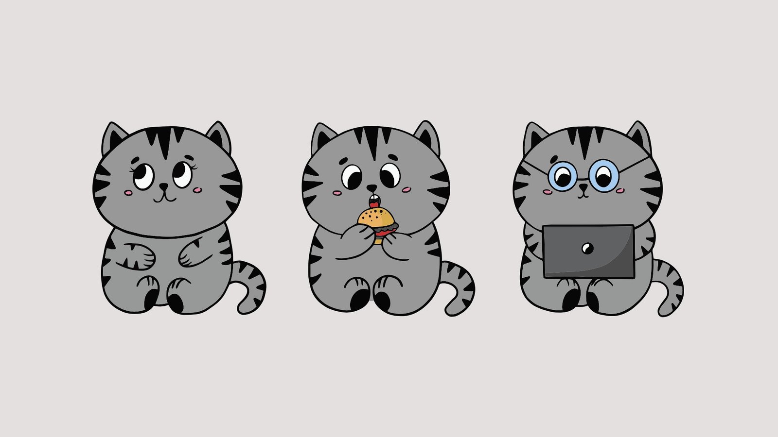 Hình nền laptop cute 3 bé mèo xám siêu mắt to đáng yêu