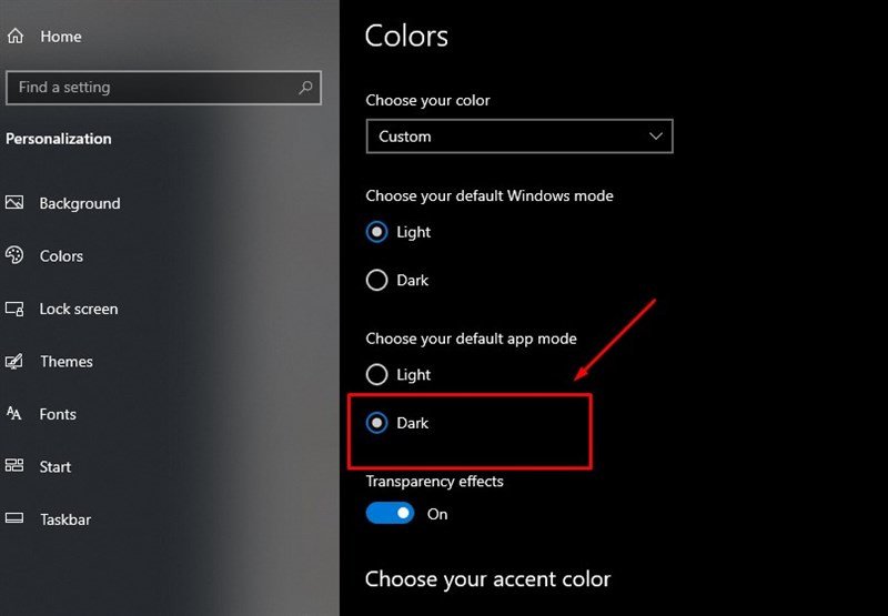 hình nền laptop màu đen: Kích hoạt chế độ Dark cho ứng dụng mặc định