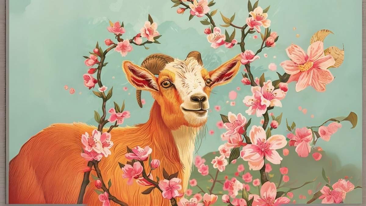 Hình nền laptop thu hút tài lộc cho người tuổi Mùi với hình ảnh chú cừu trên cánh đồng hoa