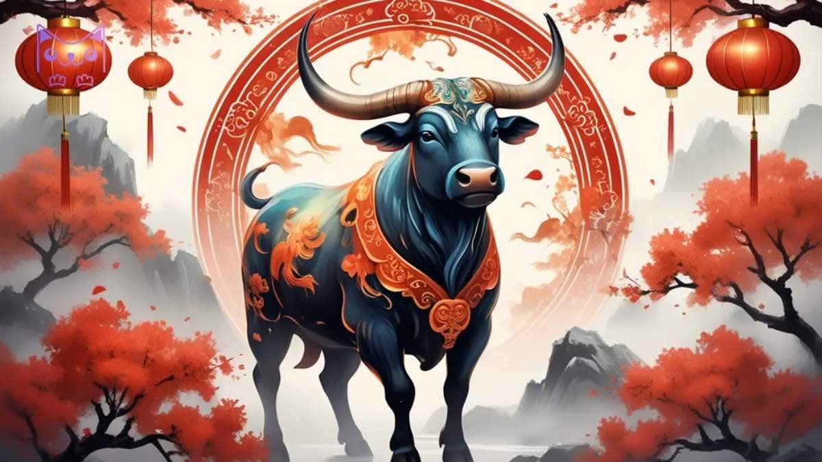 Hình nền laptop thu hút tài lộc cho người tuổi Sửu với hình ảnh trâu vàng trên đồng cỏ xanh