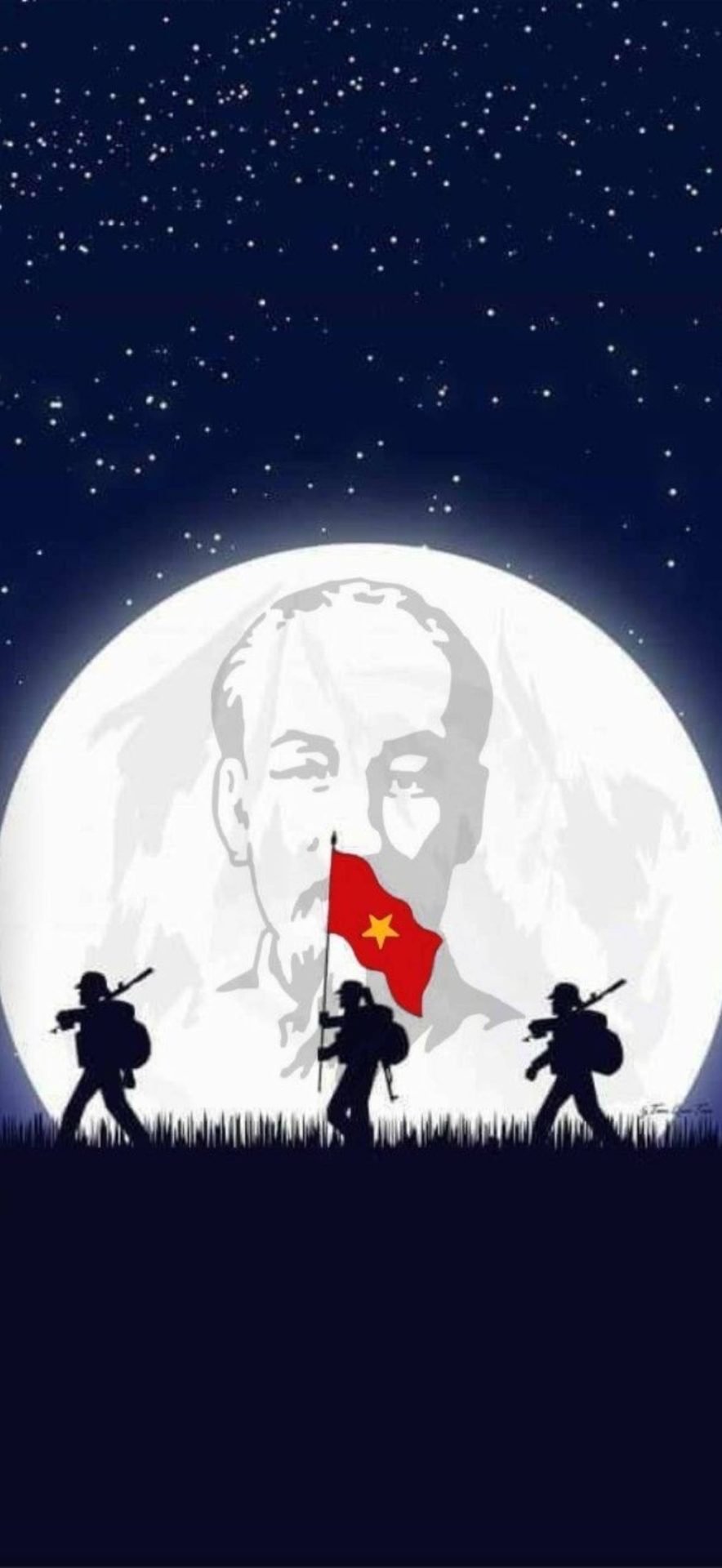 Hình nền laptop yêu nước với lá cờ đỏ sao vàng và biểu tượng Bác Hồ