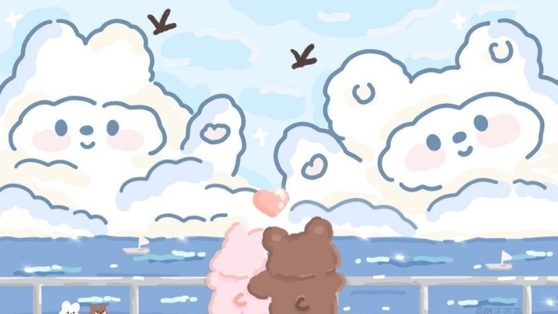 Hình nền máy tính cute màu xanh với những đám mây