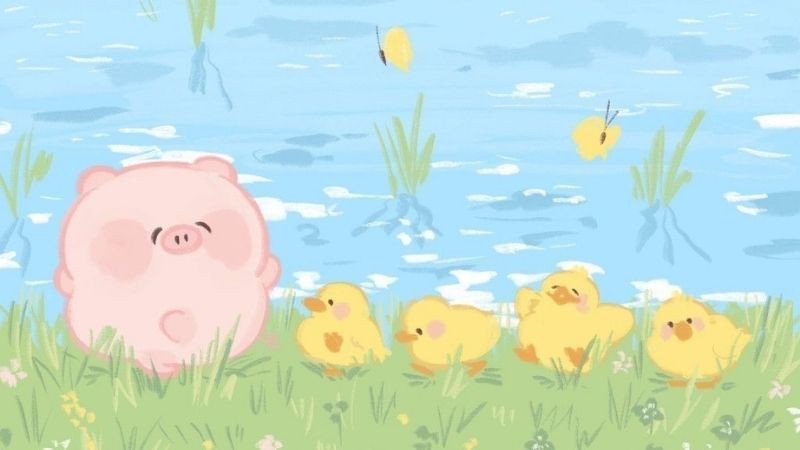 Hình nền máy tính cute với hình vẽ đám mây và mặt trăng