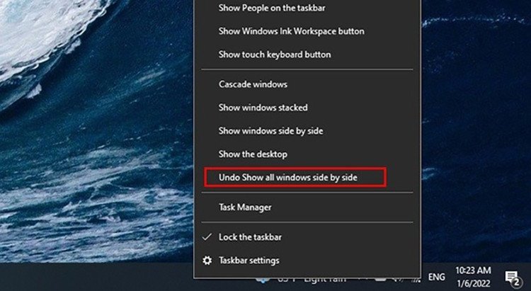Hoàn tác việc chia màn hình bằng tùy chọn "Undo Show windows side by side"