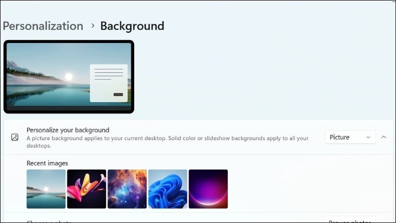 Hoàn tất cài đặt ảnh nền laptop Windows 11