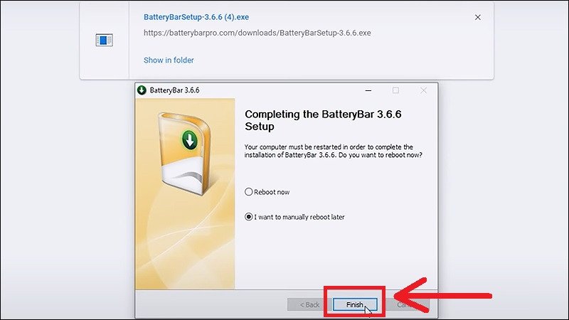 Hoàn tất cài đặt Battery Bar