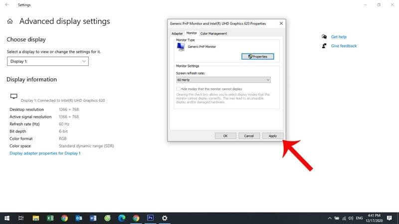 Hoàn tất cài đặt để tăng tần số quét và cải thiện hiển thị trên laptop