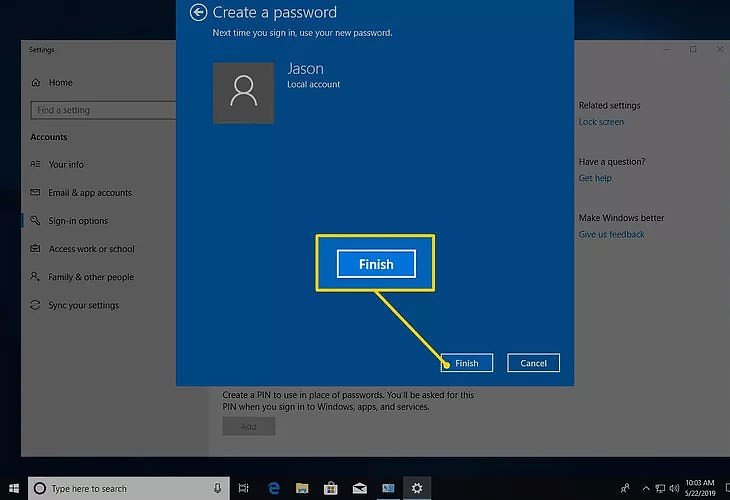 hoàn tất cài đặt mật khẩu laptop