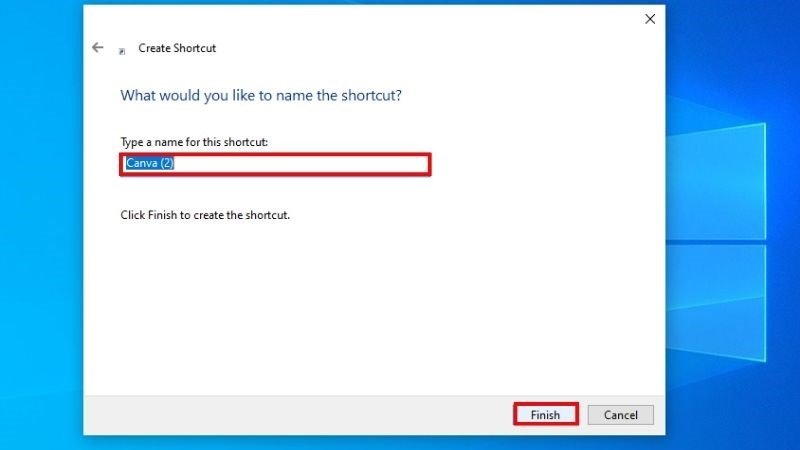 Hoàn tất đặt tên và tạo shortcut cho ứng dụng trên desktop