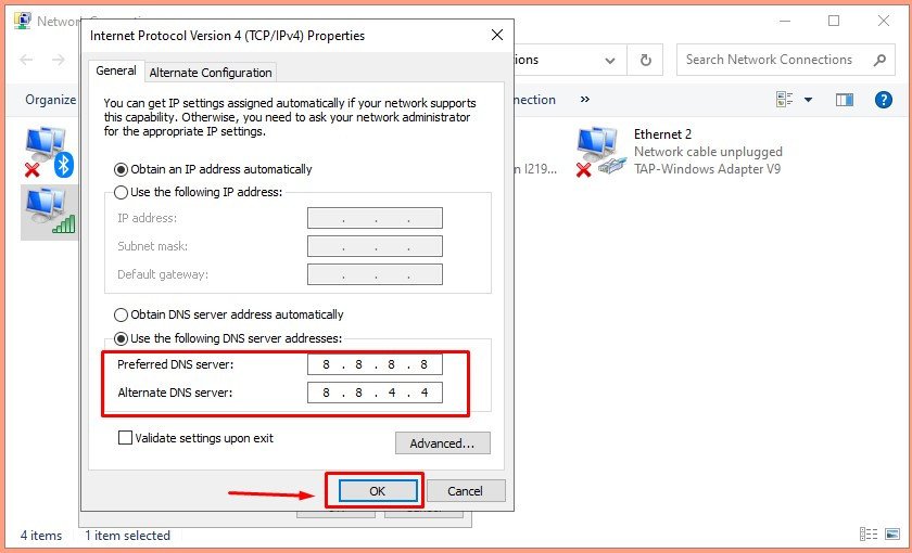 Hoàn tất quá trình đổi DNS để truy cập Wattpad trên laptop