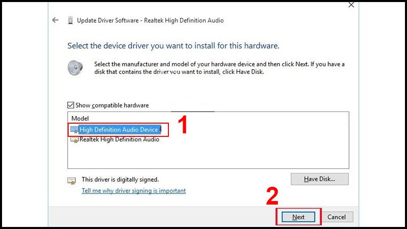 Hoàn tất việc cập nhật driver khi âm thanh laptop bị nhỏ