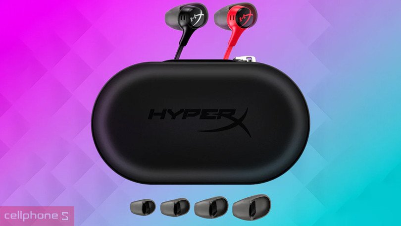 Hộp đựng cứng cáp bảo vệ tai nghe HyperX Cloud Earbuds, lý tưởng cho việc di chuyển.