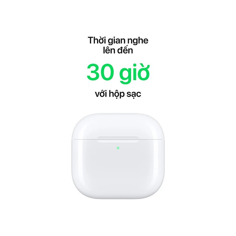 Hộp sạc không dây Qi của tai nghe AirPods 4 chống ồn chủ động, biểu tượng cho thời lượng pin ấn tượng