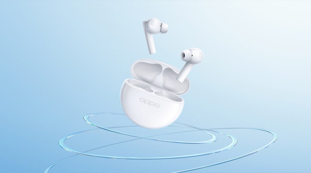 Hộp sạc tròn nhỏ gọn của tai nghe OPPO Enco Buds 2 màu trắng tinh tế