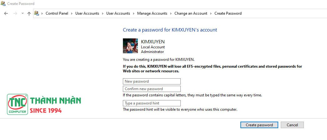 Hộp thoại nhập và xác nhận mật khẩu, là bước cuối cùng để cài mật khẩu laptop Dell an toàn.