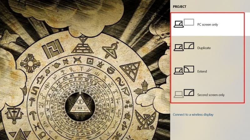 Hộp thoại Project (Windows + P) trên Windows 10 với các chế độ hiển thị như Extend